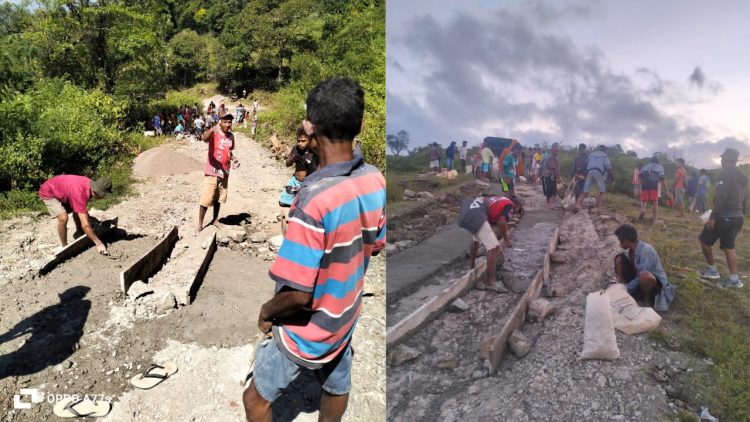 Warga Desa Bitobe Amfoang Gotong Royong Perbaiki Jalan Rusak