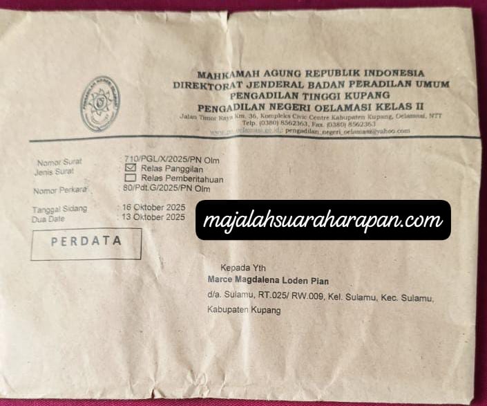 Istri Anggota DPRD Kabupaten Kupang, Hengky Loden dari Partai Bulan Bintang, Menerima Surat dari Pengadilan Negeri Oelamasi Kelas II