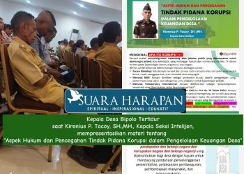 Kepala Desa Bipolo Tertidur saat Kirenius P. Tacoy, SH.,MH., Kepala Seksi Intelijen, Mempresentasikan materi “Aspek Hukum dan Pencegahan Tindak Pidana Korupsi dalam Pengelolaan Keuangan Desa”