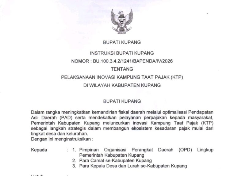 Bupati Kupang Instruksikan Kampung Taat Pajak,  ASN & OPD Wajib Lunasi PKB, Kades dan Lurah Jadi Ujung Tombak PAD