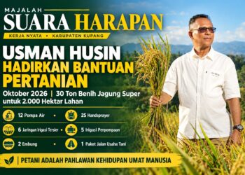 Kerja Nyata Usman Husin di Kabupaten Kupang: Oktober 2026, Bantuan 30 Ton Benih Jagung Super untuk 2.000 Hektar Lahan, 12 pompa air, 25 Handsprayer, Pembangunan 6 Jaringan Irigasi Tersier, 5 Irigasi Perpompaan, 2 Embung, 1 Paket Jalan Usaha Tani