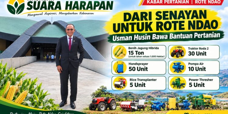 ​Dari Senayan untuk Rote Ndao: Usman Husin Bawa Bantuan ​Benih Jagung Hibrida: 15 Ton, tor Roda 2: 30 Unit, ​Handsprayer: 50 Unit, ​Pompa Air: 10 Unit, ​Rice Transplanter: 5 Unit, ​Power Thresher: 5 Unit