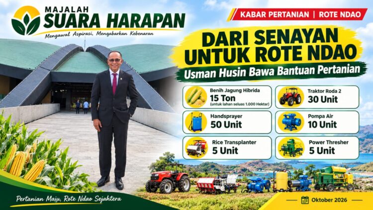 ​Dari Senayan untuk Rote Ndao: Usman Husin Bawa Bantuan ​Benih Jagung Hibrida: 15 Ton, tor Roda 2: 30 Unit, ​Handsprayer: 50 Unit, ​Pompa Air: 10 Unit, ​Rice Transplanter: 5 Unit, ​Power Thresher: 5 Unit